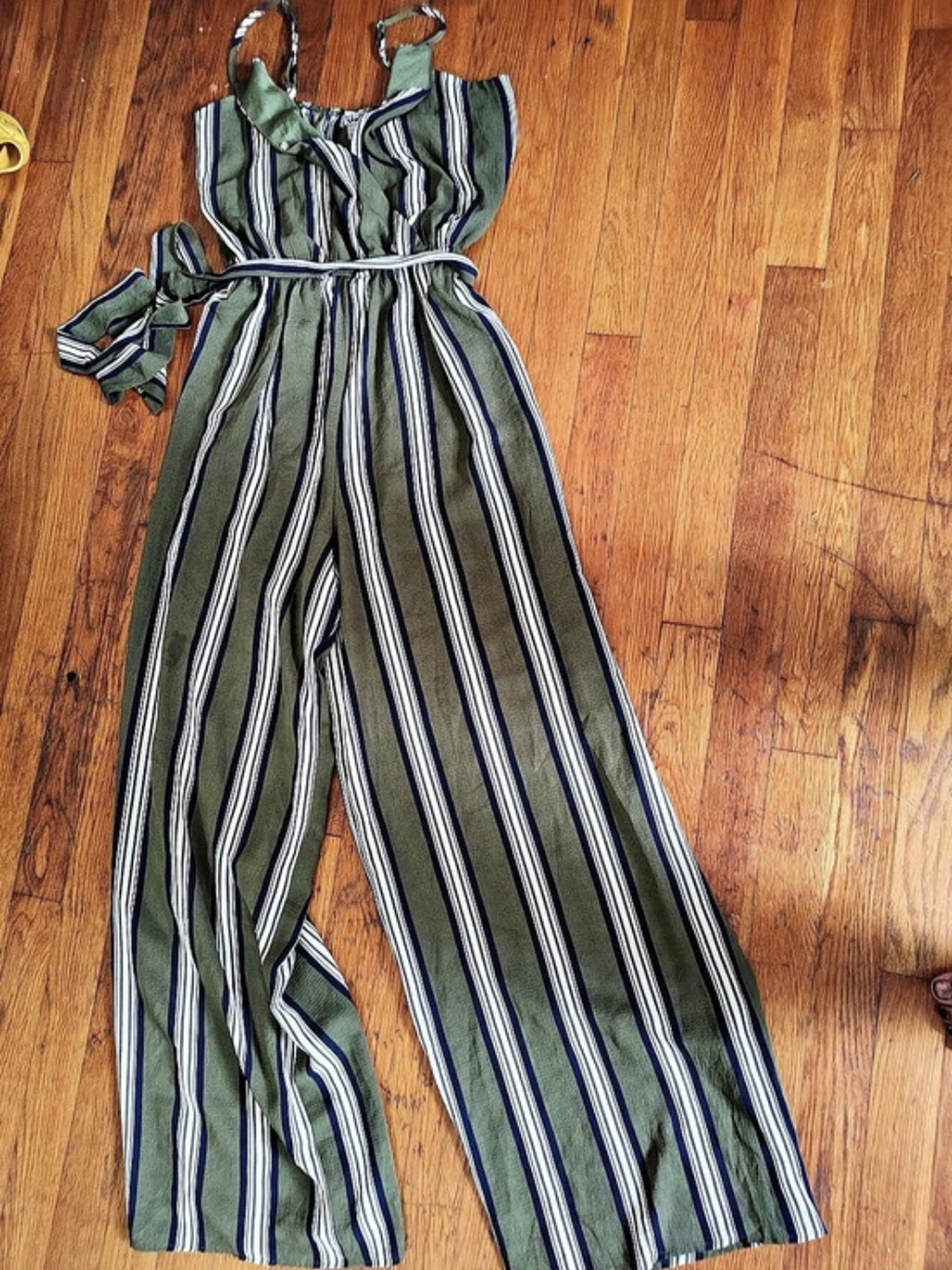 Zenana Striped Wide Leg Jumpsuit in Green & White